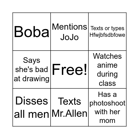 Madi Bingo Card