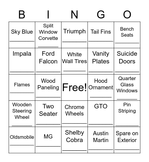 Fill in license plate on line below description. Bingo Card