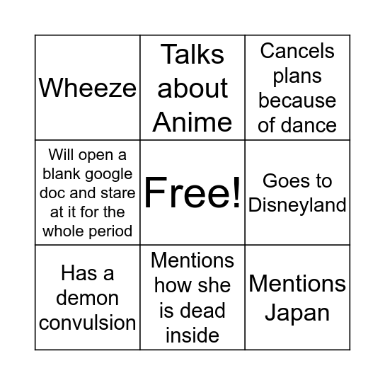 Serena Bingo Card