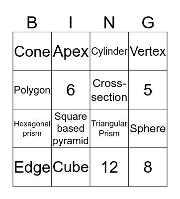 3D Shapes Bingo Card