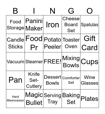 Sarah's Bridal Shower Bingo Card