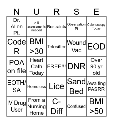 Nurses Week Bingo Card