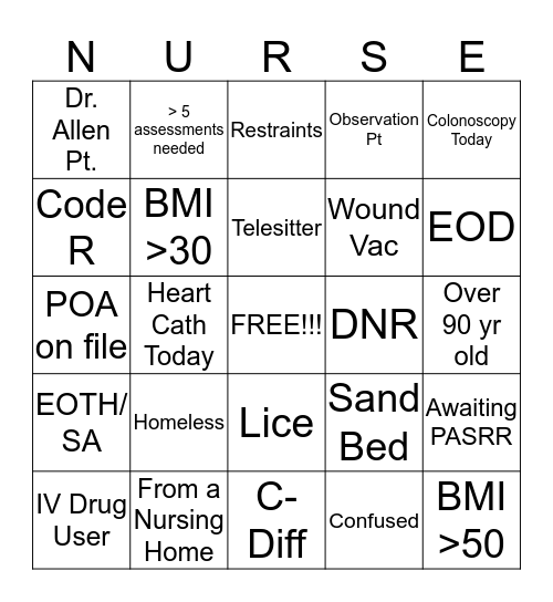 Nurses Week Bingo Card