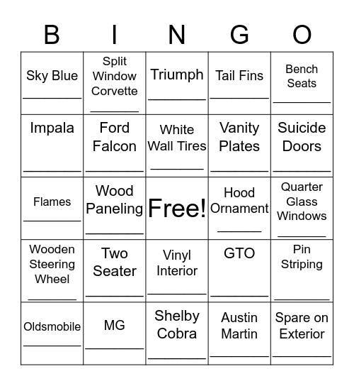 Fill in license plate on line below description. Bingo Card