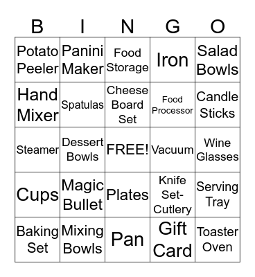 Sarah's Bridal Shower Bingo Card