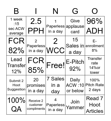 Team Smith Bingo Challenge Bingo Card