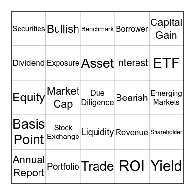 Investment Lingo Bingo Card