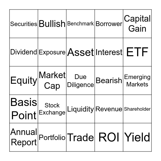 Investment Lingo Bingo Card