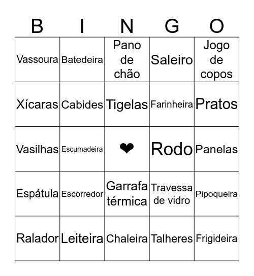 CHÁ DE CASA NOVA Bingo Card