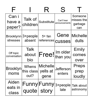 English Class Bingo Card