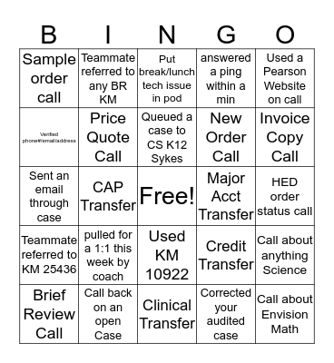 Sykes Bingo Card