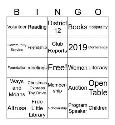 Altrusa Birthday Celebration ! ! Bingo Card
