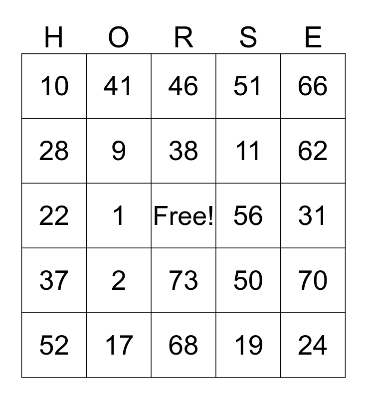 HORSE Bingo Card