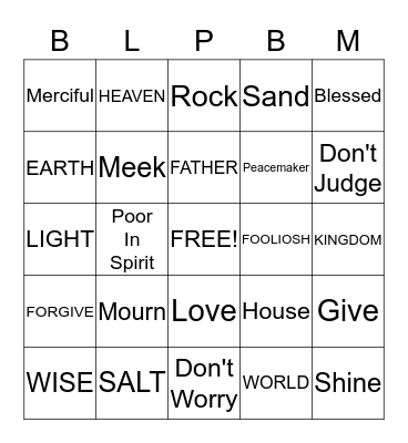 Sermon on the Mount Bingo Card