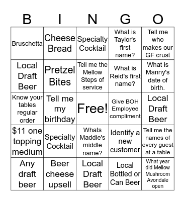 B-I-N-G-O Bingo Card