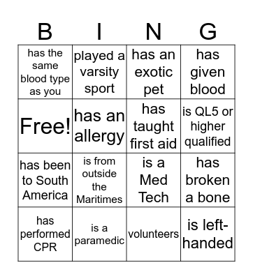 First Responder Experience Bingo Card