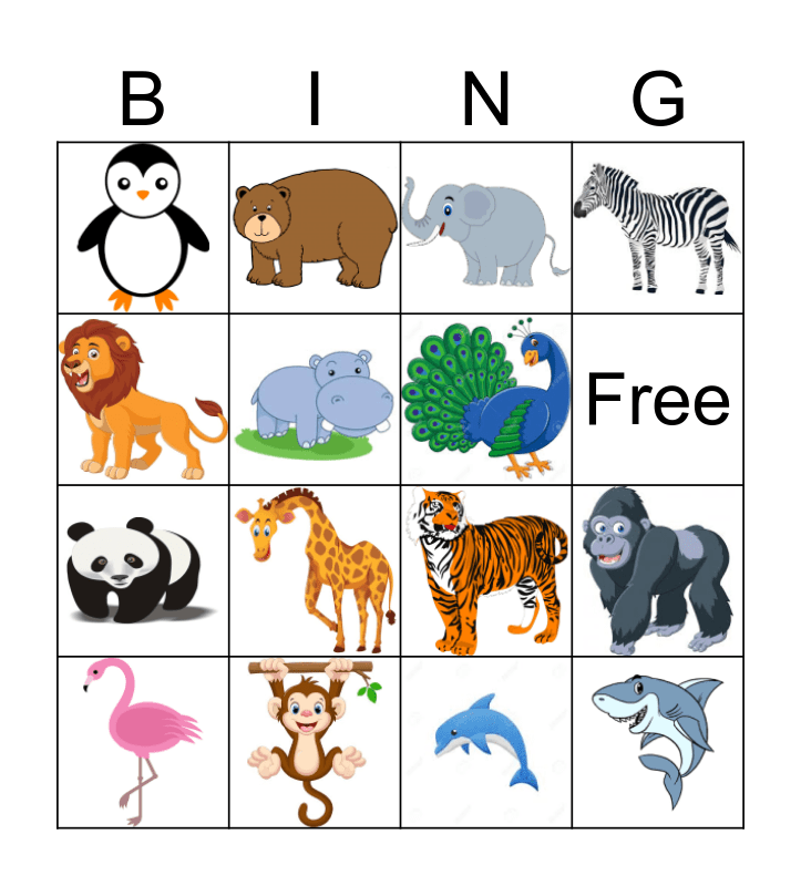 Zoo Animals Bingo Card