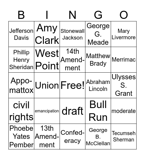 Civil War BINGO! Bingo Card