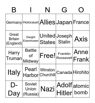 World War II Bingo Card