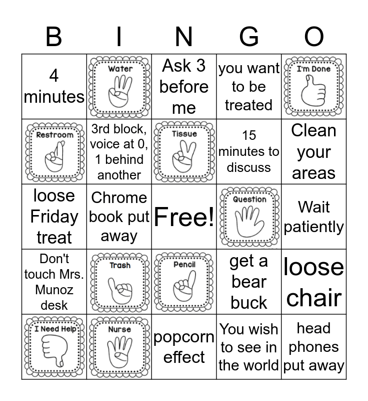 classroom commands Bingo Card