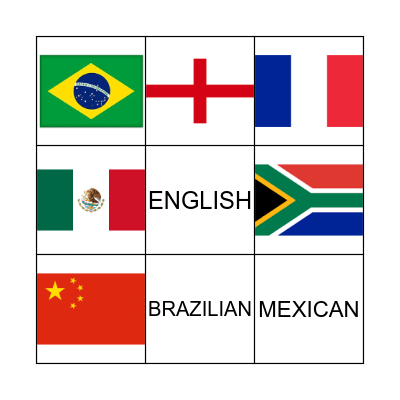 COUNTRIES AND NATIONALITIES Bingo Card