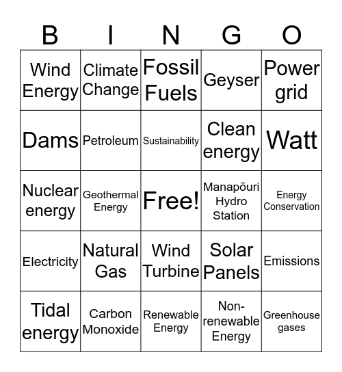 Renewable Energy Bingo Card