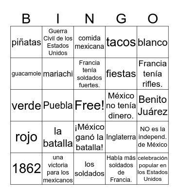 Cinco De Mayo Bingo Card