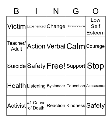 Anti-Bully Bingo Card