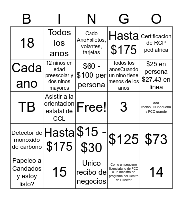 Fun Night Bingo Card