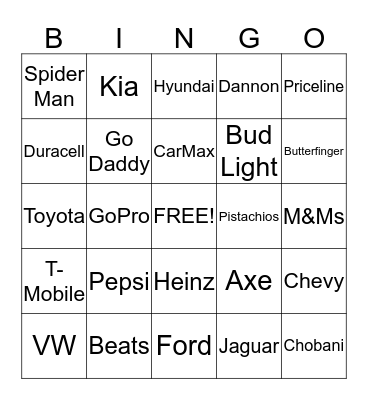 Camden Catholic Super Bowl Bingo Card