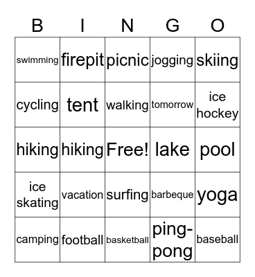 Free Time & Sports Bingo Card