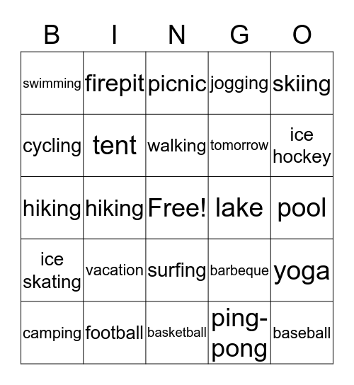 Free Time & Sports Bingo Card