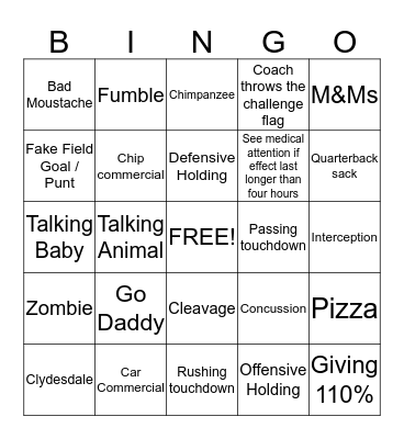 2014 Superbowl Bingo - Adults' Version Bingo Card