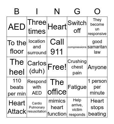 CPR Bingo Card