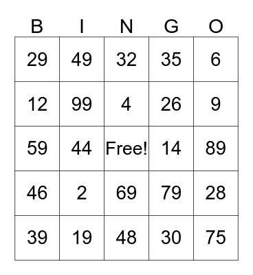 Money Bingo-Bingo Card