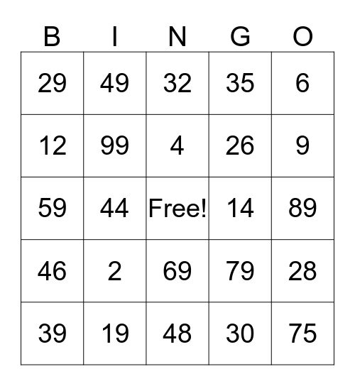 Money Bingo-Bingo Card