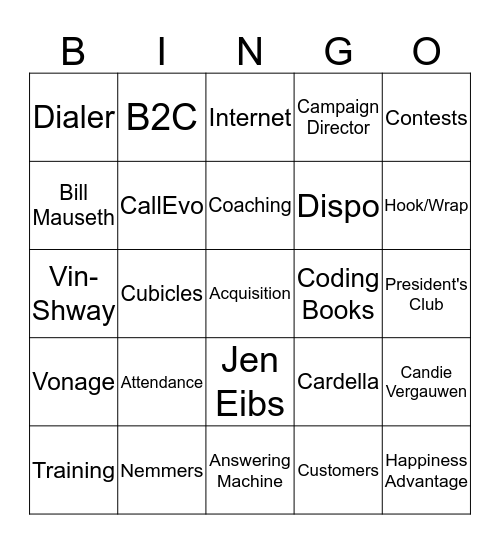CALL CENTER BINGO Card
