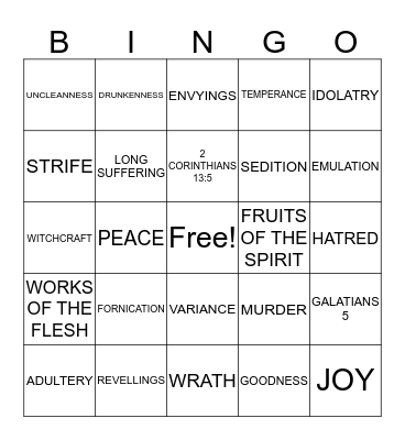 GALATIANS 5:19-23 BINGO Card