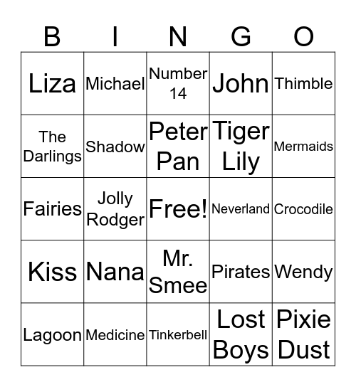 Peter Pan Bingo Card