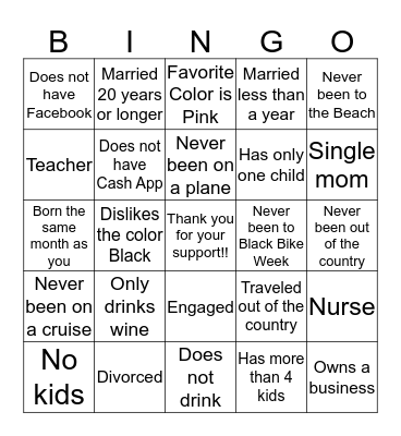 Get to Know Your Sister Bingo Card