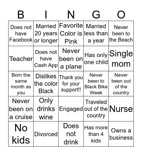 Get to Know Your Sister Bingo Card