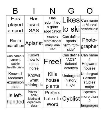 Research Day: Find Someone Who... Bingo Card