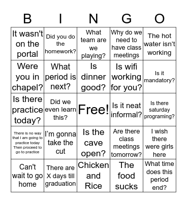 TP Bingo Students edition Bingo Card