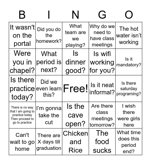 TP Bingo Students edition Bingo Card