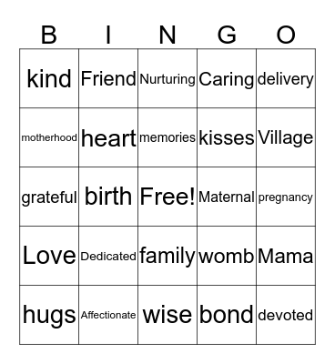 Mother Bingo Card