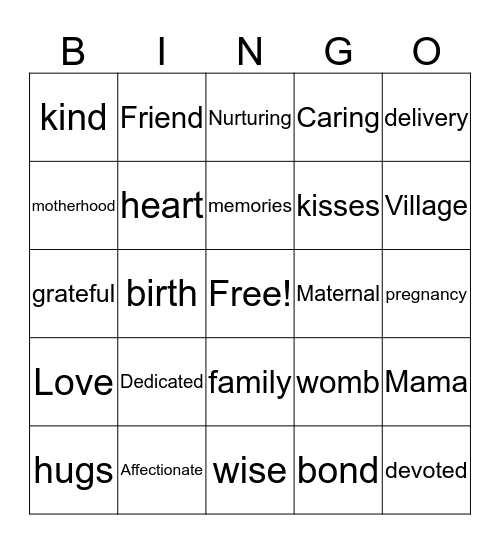 Mother Bingo Card