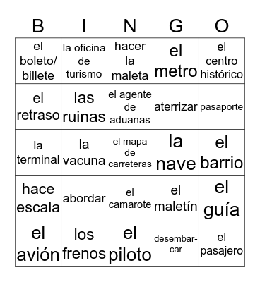 Los viajes Bingo Card