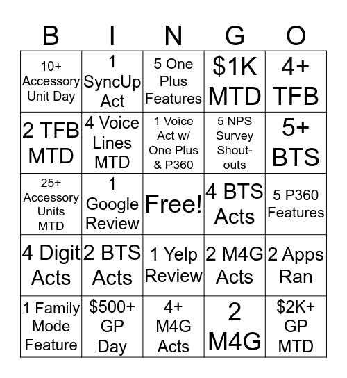 MAY Fast Start Challenge Bingo Card