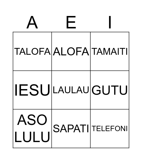 SAMOAN LANGUAGE Bingo Card