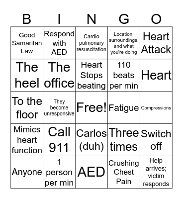 CPR Bingo Card